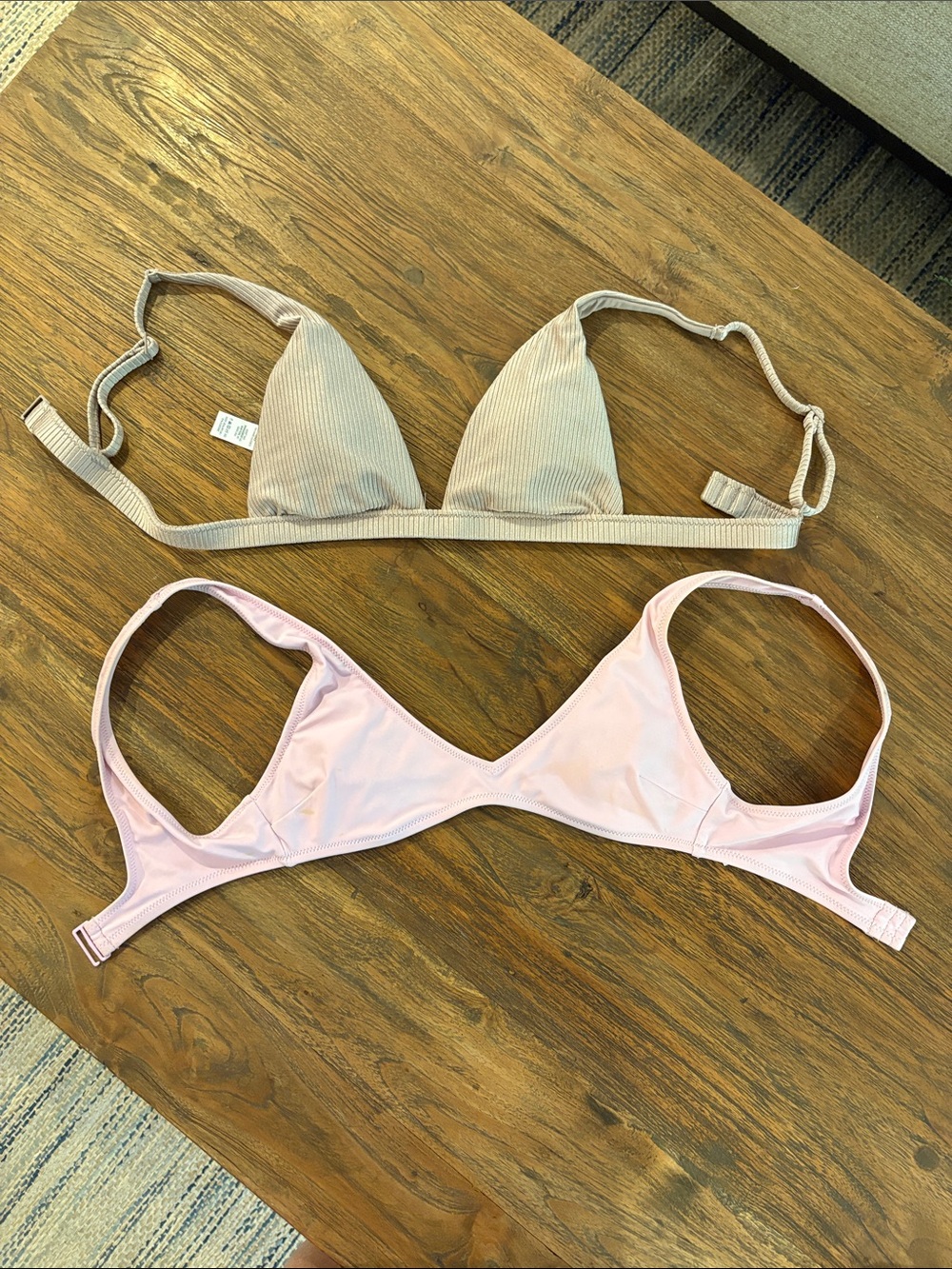 aerie Ribbed Shimmer Triangle Padded Bikini top & Light Pink Padded Bikini Top